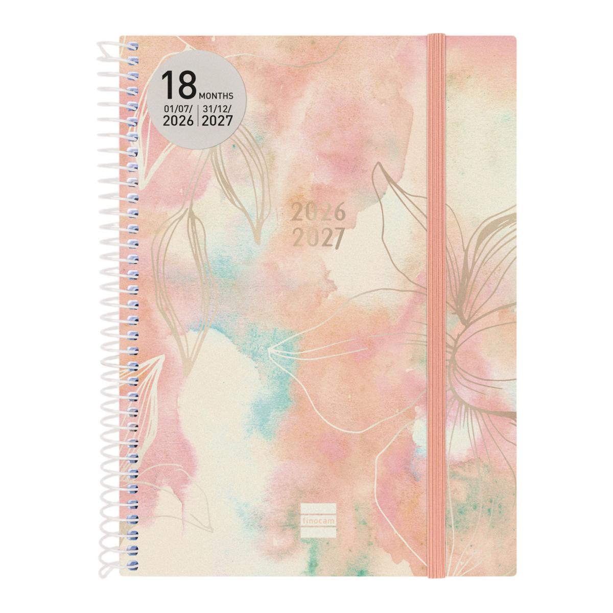 Agenda 18 meses julio 2026-diciembre 2027 espiral E10-155x212 mm semana vista horizontal Pretty Finocam internacional multilingüe 2