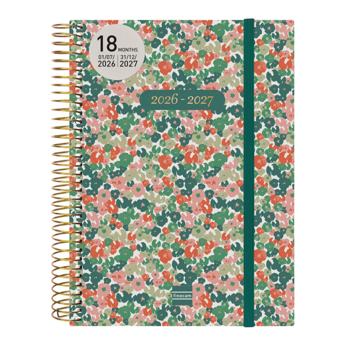 Agenda 18 meses julio 2026-diciembre 2027 espiral E10-155x212 mm 2 días página Daisy Finocam internacional multilingüe 2