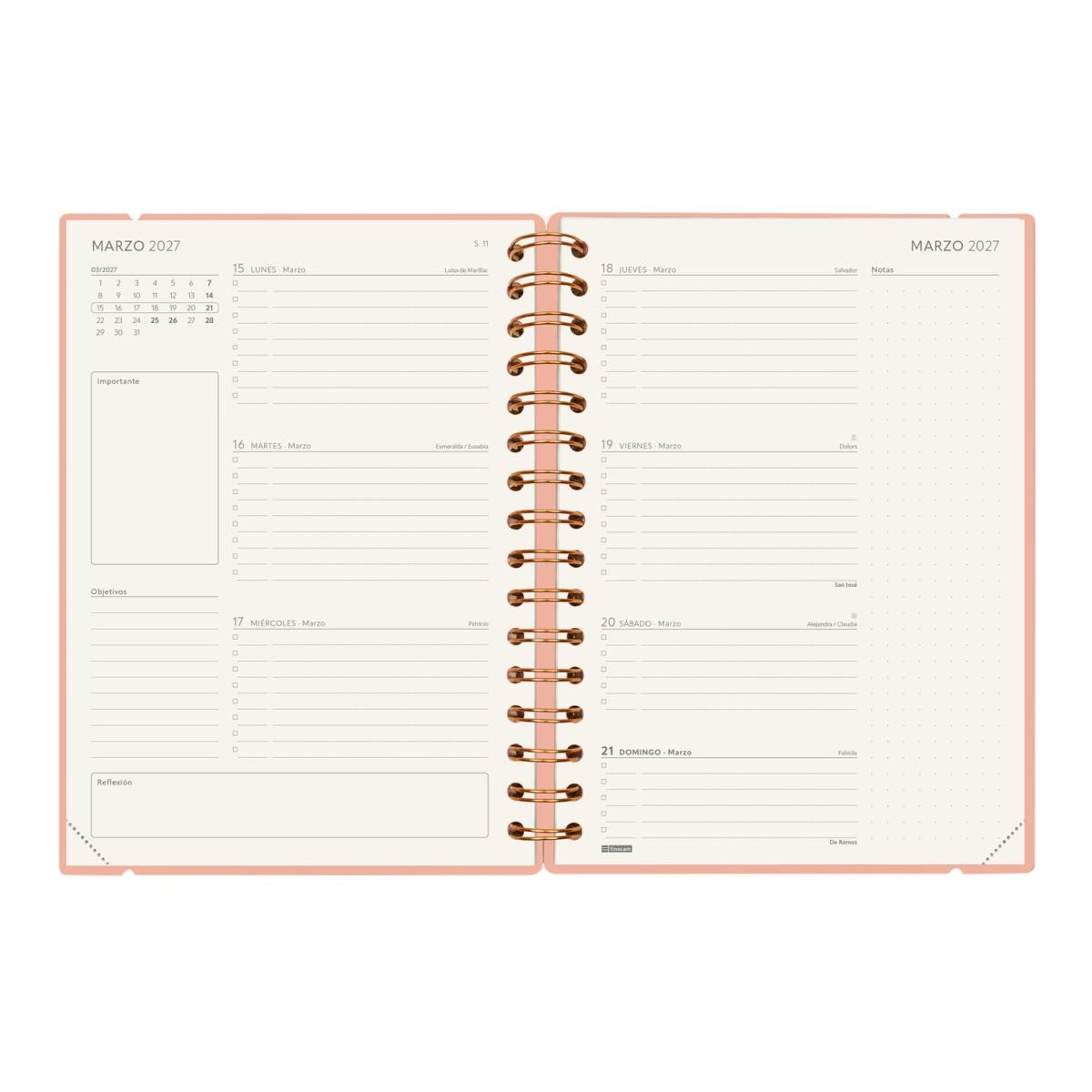 Agenda 16 meses septiembre 2026-diciembre 2027 Haiku E10-155x212 mm semana vista horizontal Finocam coral 8