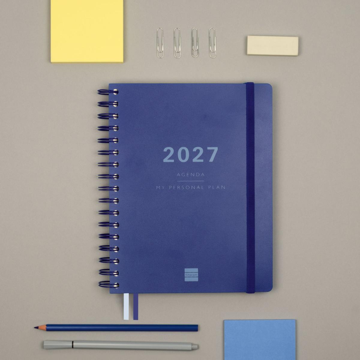 Agenda 16 meses septiembre 2026-diciembre 2027 Tempus 4º-155x217 mm semana vista vertical Finocam azul multilingüe 3