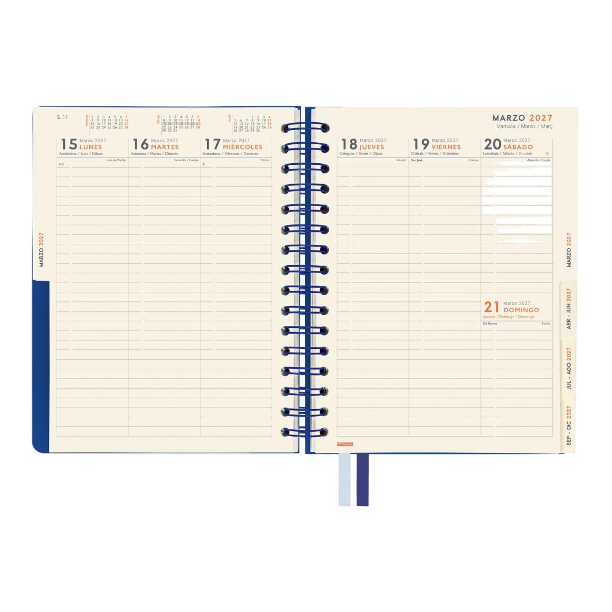 Agenda 16 meses septiembre 2026-diciembre 2027 Tempus 4º-155x217 mm semana vista vertical Finocam azul multilingüe 11