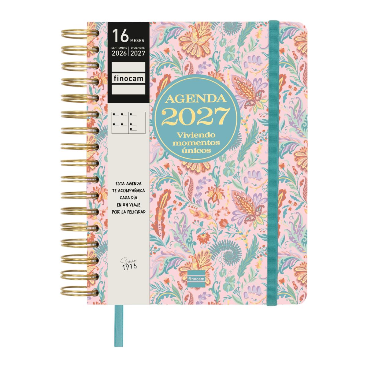 Agenda 16 meses septiembre 2026-diciembre 2027 Vitae 4º-155x217 mm semana vista horizontal Finocam rosa 2