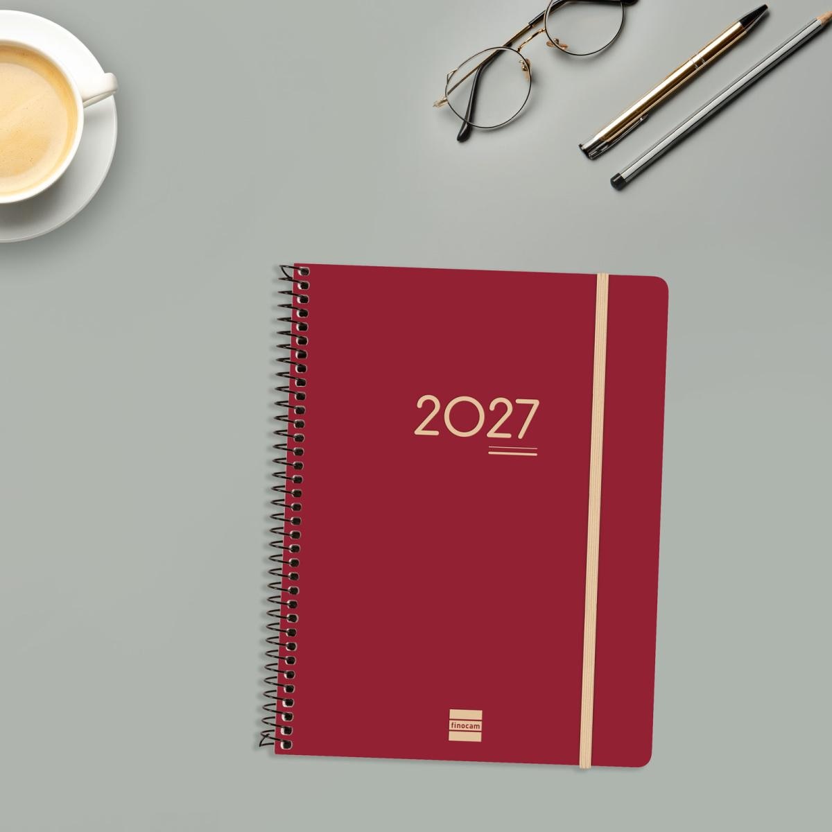 Agenda 16 meses septiembre 2026-diciembre 2027 Ikon E10-155x212 mm semana vista vertical Finocam burdeos internacional multilingüe 3