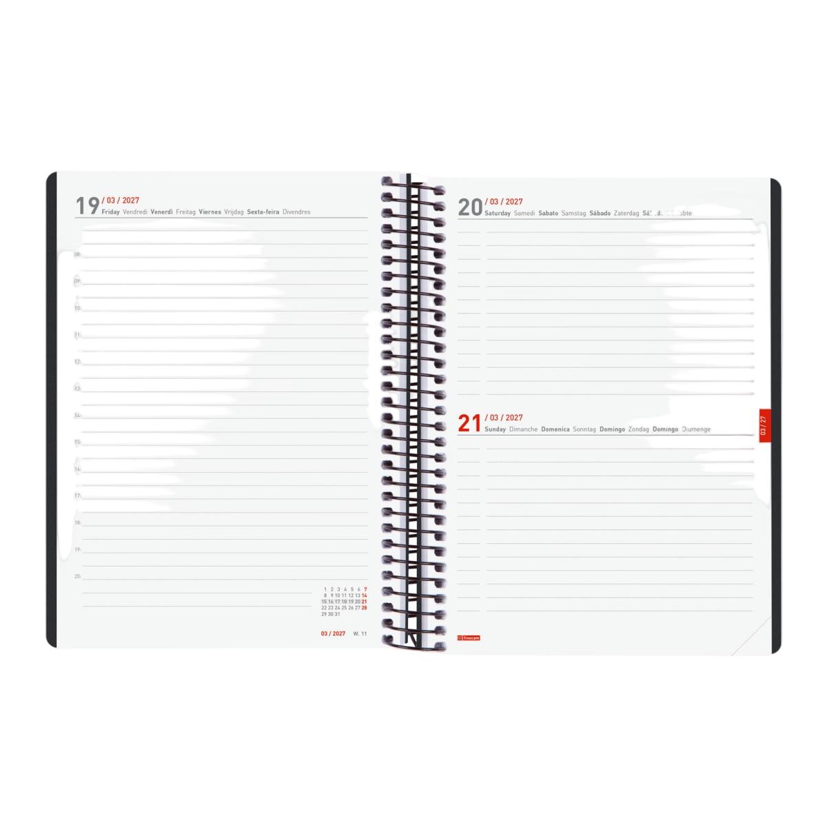 Agenda 16 meses septiembre 2026-diciembre 2027 Ikon E10-155x212 mm 1 día página Finocam negro internacional multilingüe 5