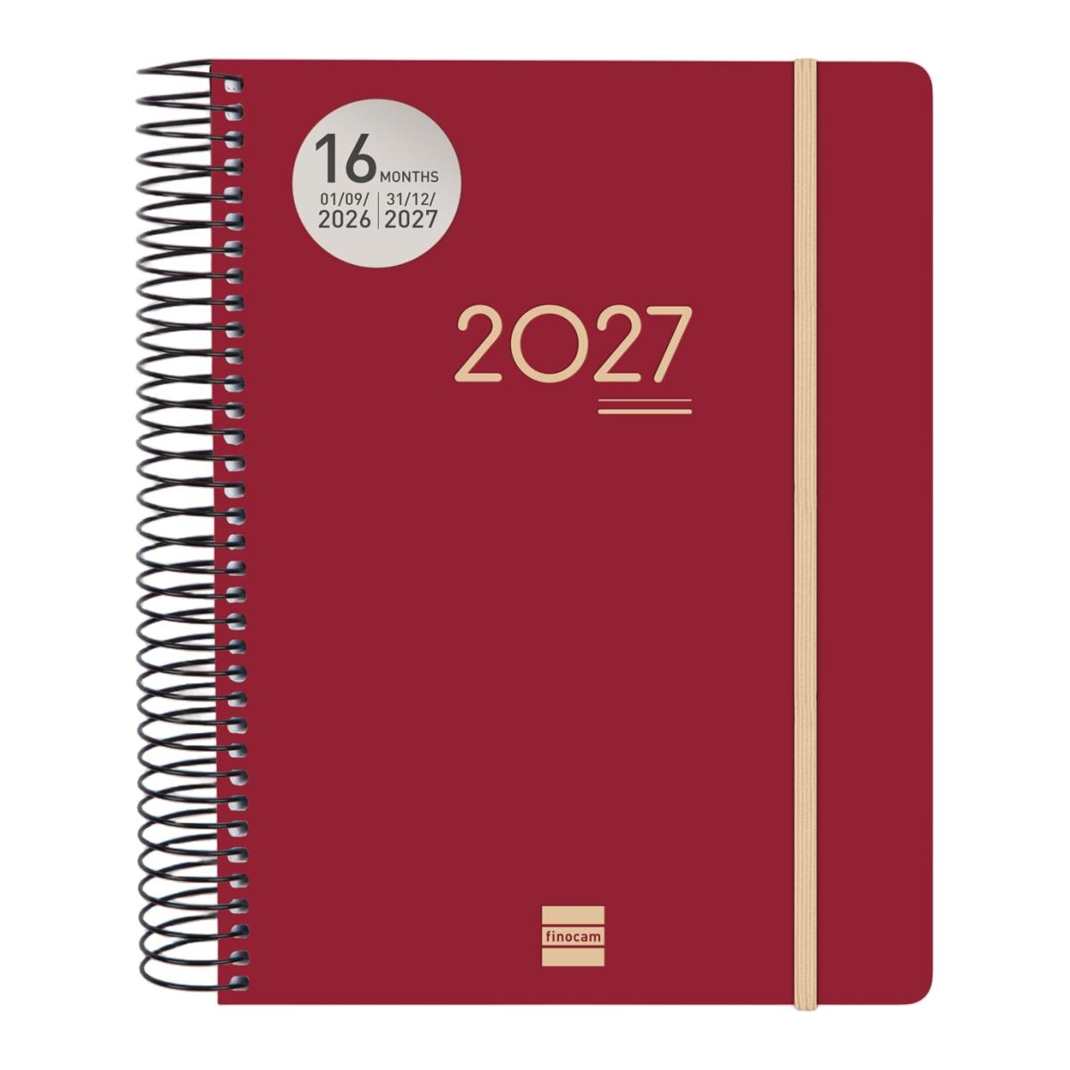 Agenda 16 meses septiembre 2026-diciembre 2027 Ikon E10-155x212 mm 1 día página Finocam burdeos internacional multilingüe 2