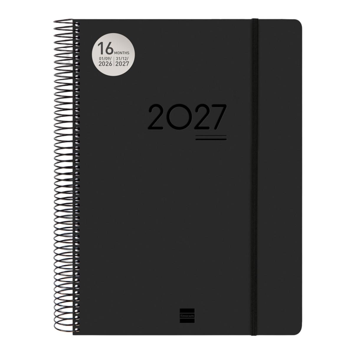Agenda 16 meses septiembre 2026-diciembre 2027 Ikon E40-210x297 mm 1 día página Finocam negro internacional multilingüe 2