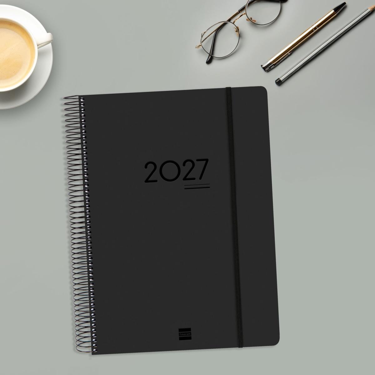Agenda 16 meses septiembre 2026-diciembre 2027 Ikon E40-210x297 mm 1 día página Finocam negro internacional multilingüe 3