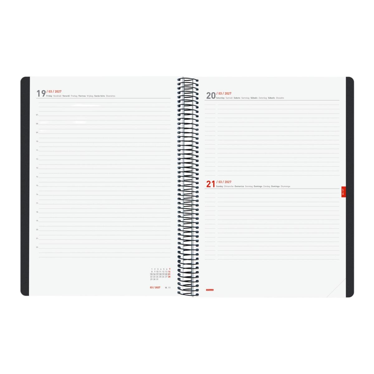 Agenda 16 meses septiembre 2026-diciembre 2027 Ikon E40-210x297 mm 1 día página Finocam negro internacional multilingüe 5