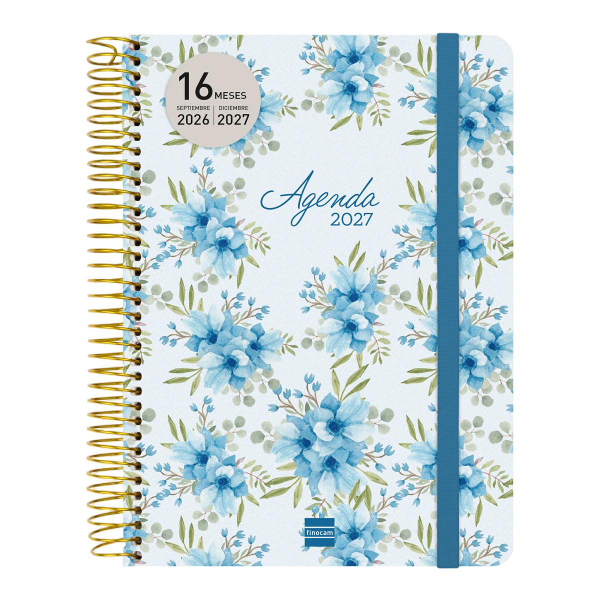 Agenda 16 meses septiembre 2026-diciembre 2027 Cloe E10-155x212 mm semana vista horizontal Finocam azul 2