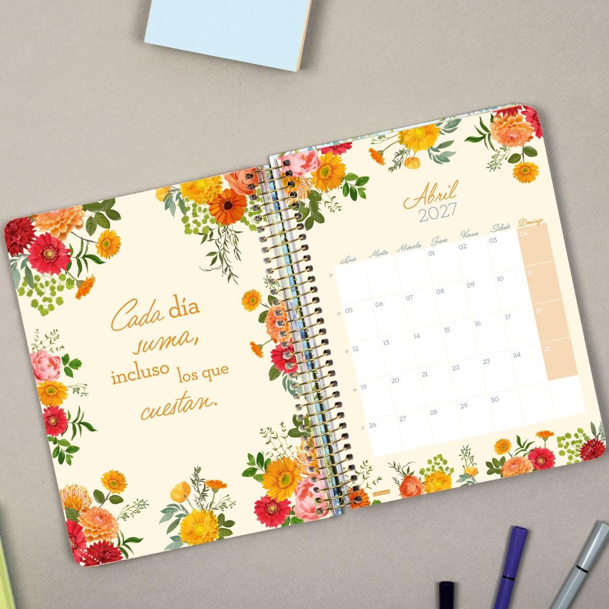 Agenda 16 meses septiembre 2026-diciembre 2027 Cloe E10-155x212 mm semana vista horizontal Finocam azul 5