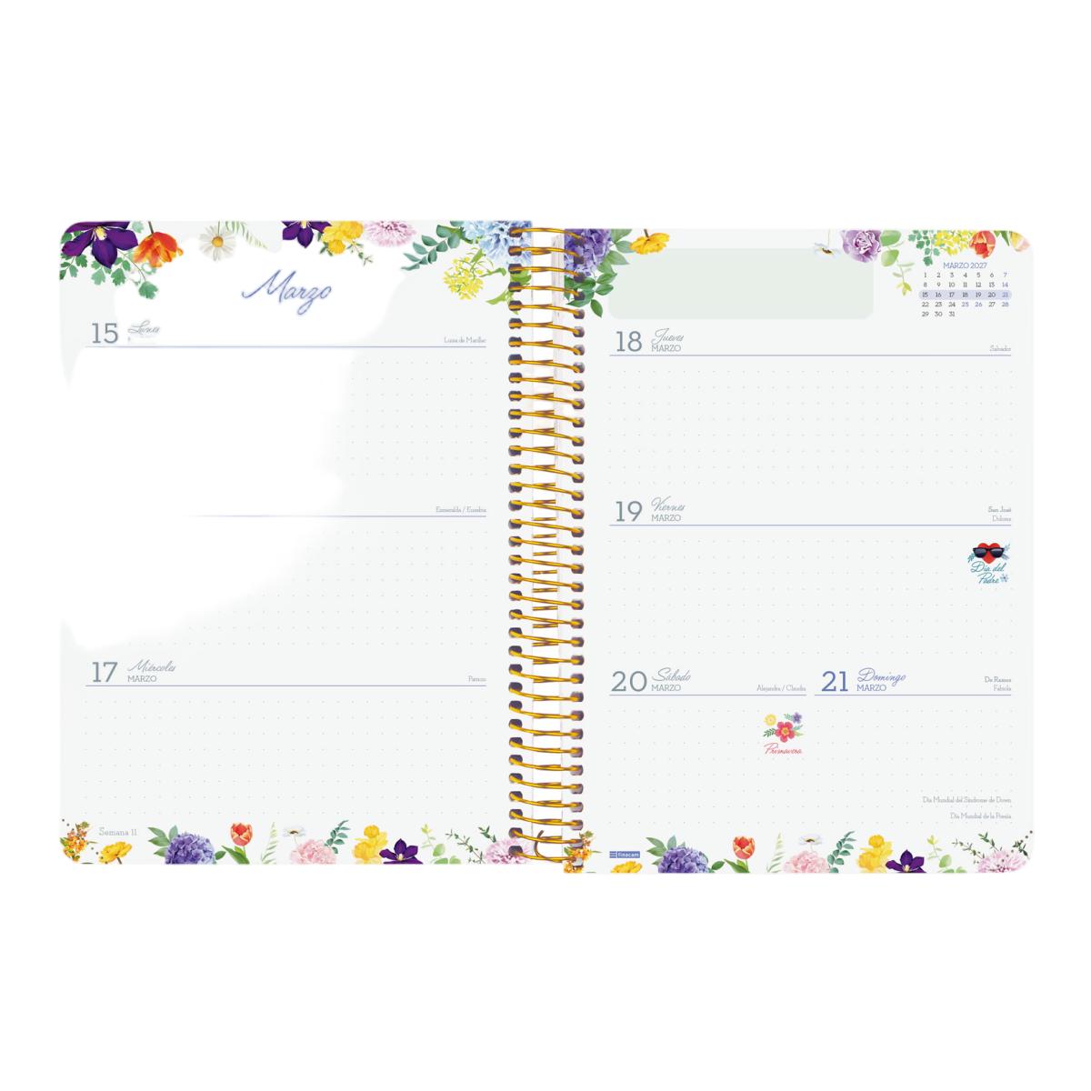 Agenda 16 meses septiembre 2026-diciembre 2027 Cloe E10-155x212 mm semana vista horizontal Finocam azul 6