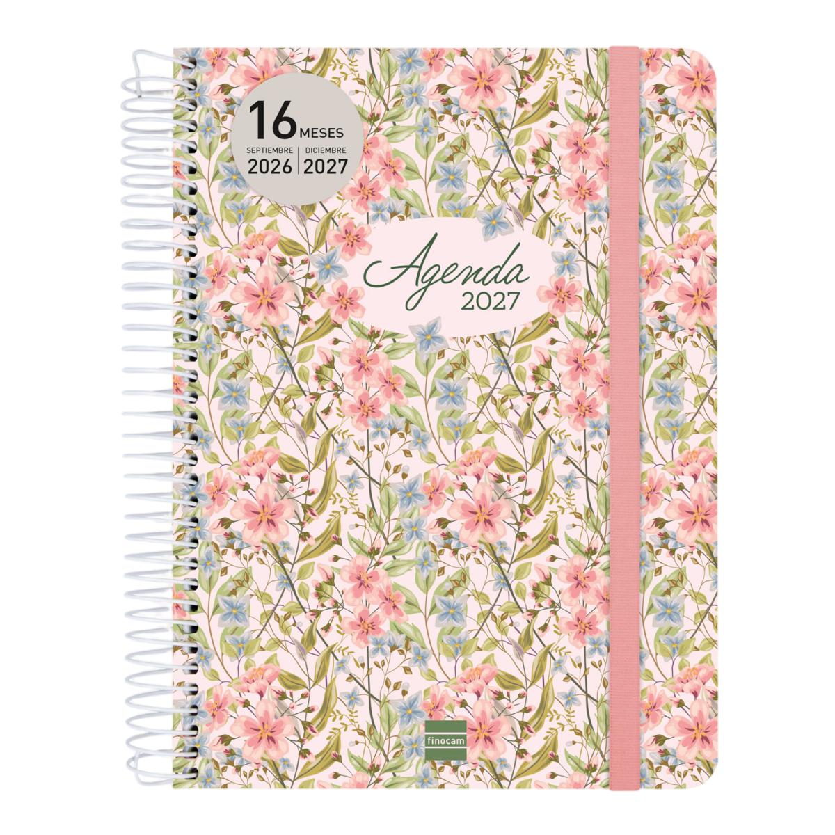 Agenda 16 meses septiembre 2026-diciembre 2027 Cloe E10-155x212 mm semana vista horizontal Finocam rosa 2