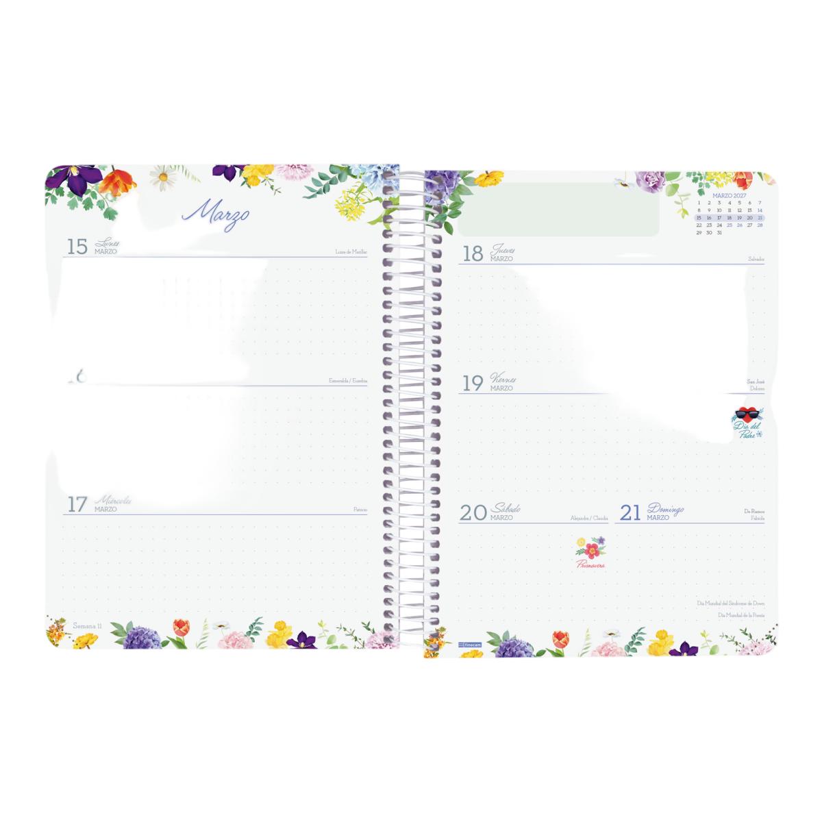 Agenda 16 meses septiembre 2026-diciembre 2027 Cloe E10-155x212 mm semana vista horizontal Finocam rosa 6