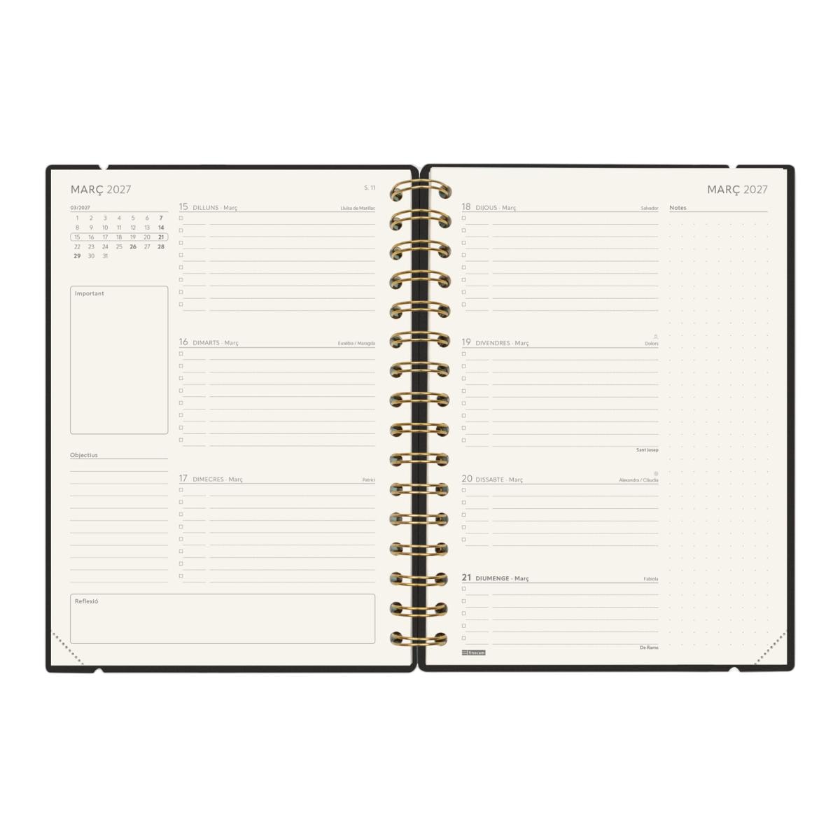 Agenda 16 meses septiembre 2026-diciembre 2027 Haiku E10-155x212 mm semana vista horizontal Finocam negro catalán 8