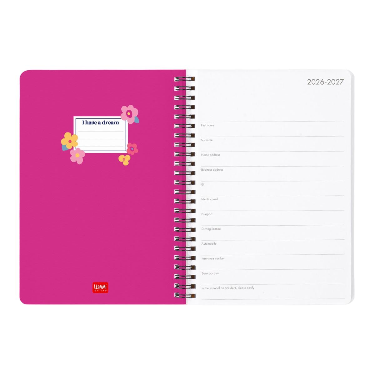 Agenda Semana Vista 16 Meses 26/27 Legami Flowers Multilingüe 2