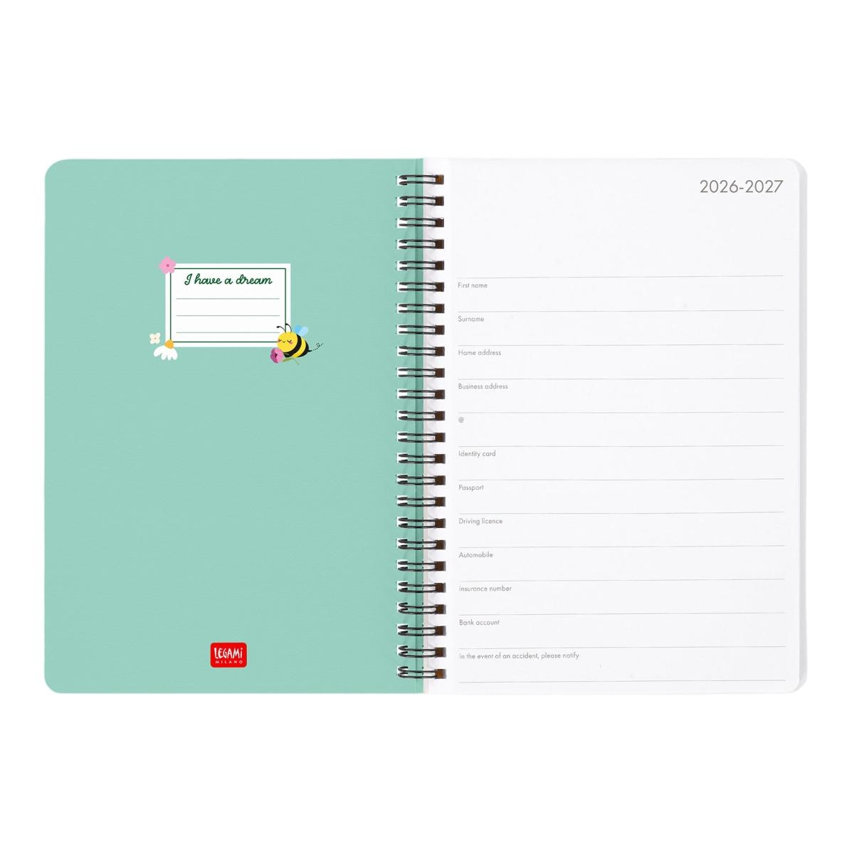 Agenda Semana Vista 16 Meses 26/27 Legami Bee Multilingüe 2