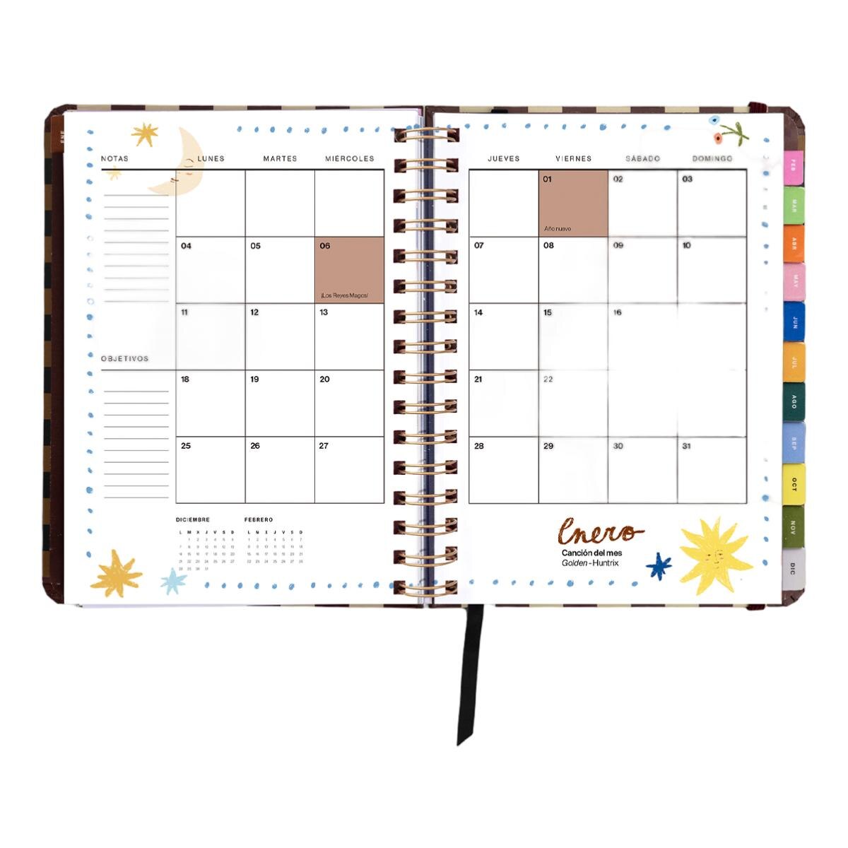 Agenda Anual 12 Meses 2027 168x220 mm Vista Semanal Universo UO Espanhol - Preto Multicolor-12