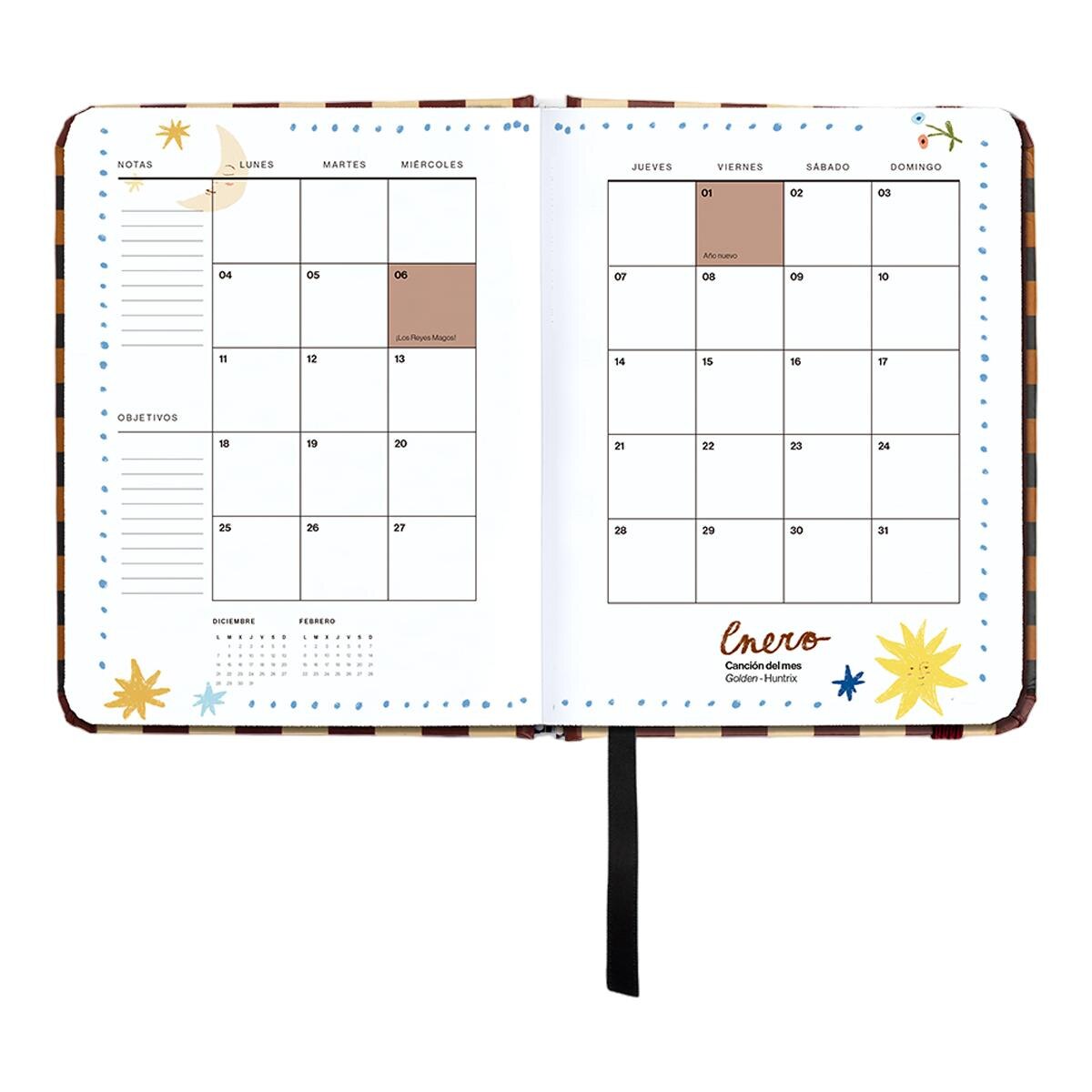 Agenda Anual 12 Meses 2027 128x154 mm Mini Vista Semanal Universo UO Espanhol - Preto Multicolor-13