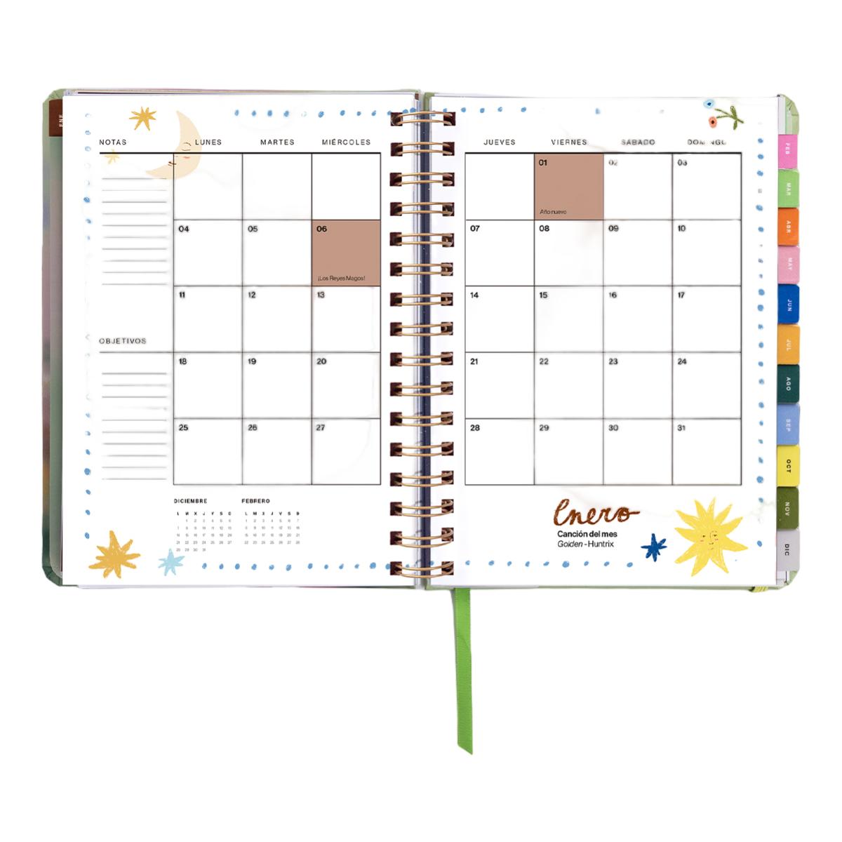 Agenda Anual 12 Meses 2027 168x220 mm Vista Semanal Bloom UO Espanhol Multicolor-12