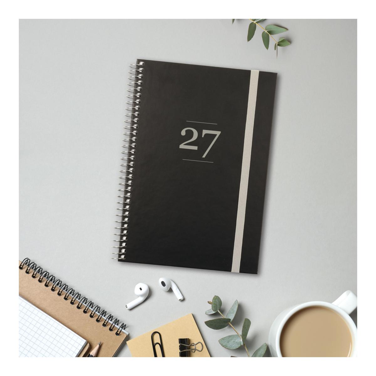 Agenda Espiral 2027 Moda 4º-140x204 mm Semanal Vertical Finocam Preto Multilingue Preto-2