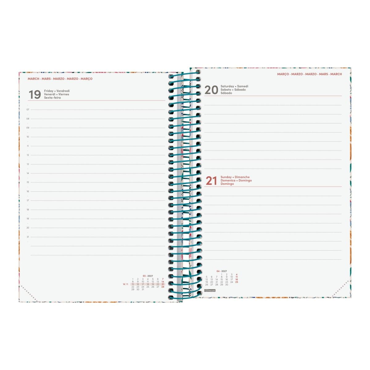 Agenda Espiral 2027 Moda 4º-140x204 mm 1 Dia Por Página Espiga Finocam Multicolor Multilingue Multicolor-3