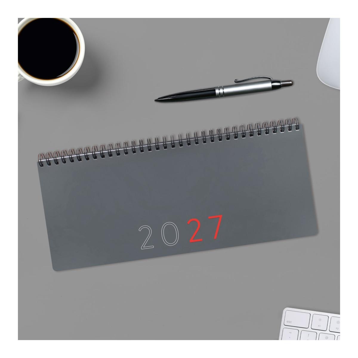 Agenda espiral año 2027 Planificador 290x116 mm Semana Vista Vertical + notas Finocam gris castellano multilingüe Gris-2