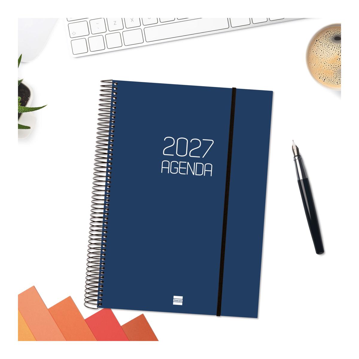 Agenda año 2027 Espiral Basics Opaque E40-210x297 mm 1 Día Página Finocam azul castellano Azul-2