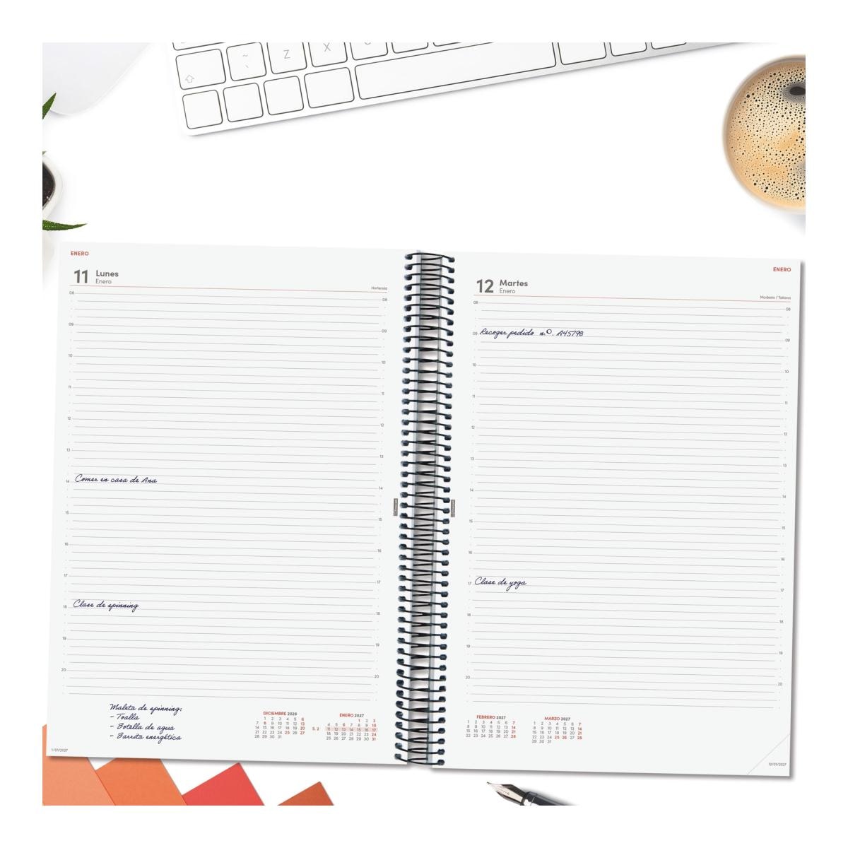 Agenda año 2027 Espiral Basics Opaque E40-210x297 mm 1 Día Página Finocam azul castellano Azul-3