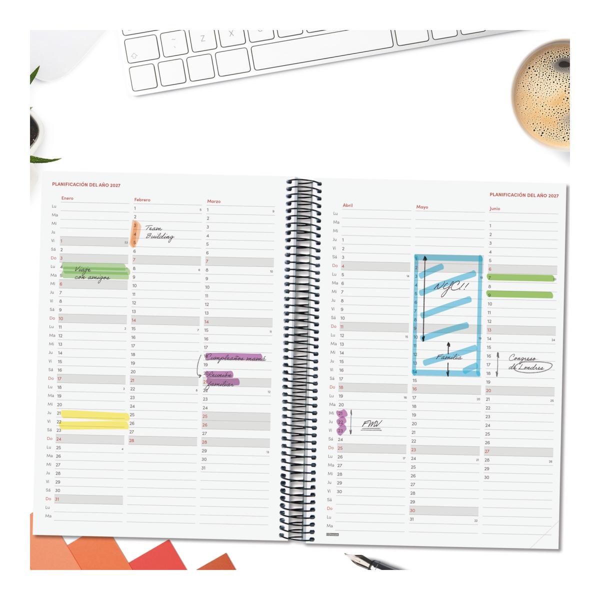 Agenda año 2027 Espiral Basics Opaque E40-210x297 mm 1 Día Página Finocam azul castellano Azul-4