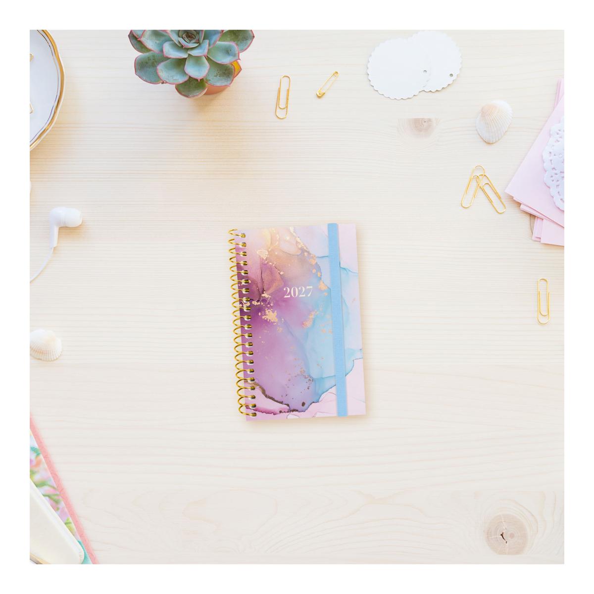Agenda año 2027 Espiral Trendy Design Collection E3-79x127 mm Semana Vista Horizontal Goldy Finocam multicolor castellano multilingüe Multicolor-2