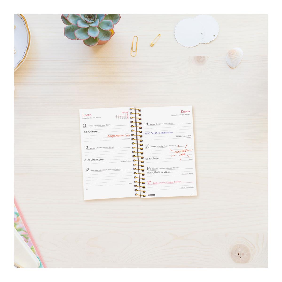 Agenda año 2027 Espiral Trendy Design Collection E3-79x127 mm Semana Vista Horizontal Goldy Finocam multicolor castellano multilingüe Multicolor-3