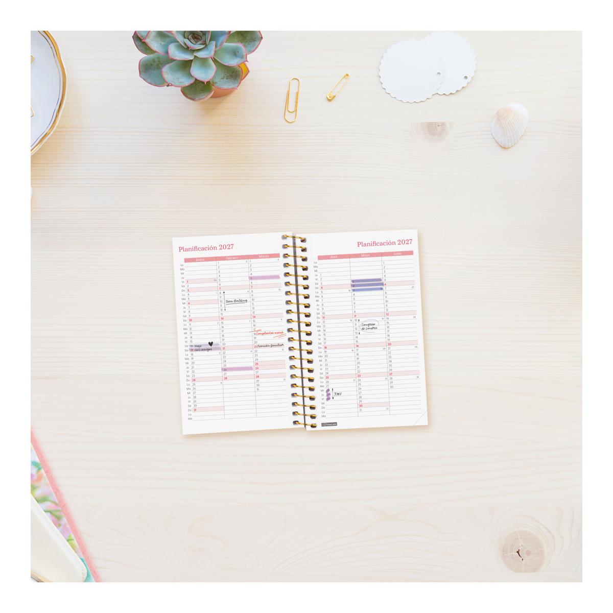 Agenda año 2027 Espiral Trendy Design Collection E3-79x127 mm Semana Vista Horizontal Goldy Finocam multicolor castellano multilingüe Multicolor-4