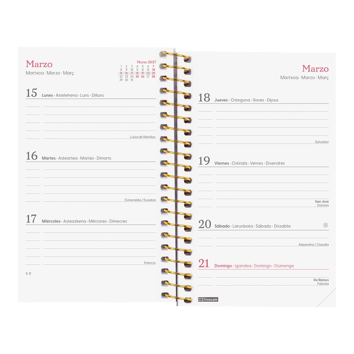 Agenda año 2027 Espiral Trendy Design Collection E3-79x127 mm Semana Vista Horizontal Goldy Finocam multicolor castellano multilingüe Multicolor-5