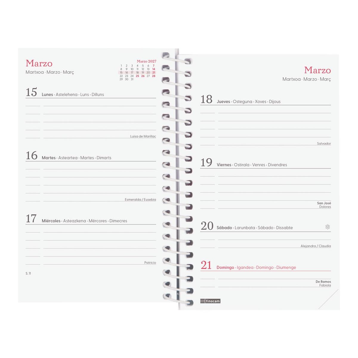 Agenda año 2027 Espiral Trendy Design Collection E3-79x127 mm Semana Vista Horizontal Flora Finocam multicolor castellano multilingüe Multicolor-3
