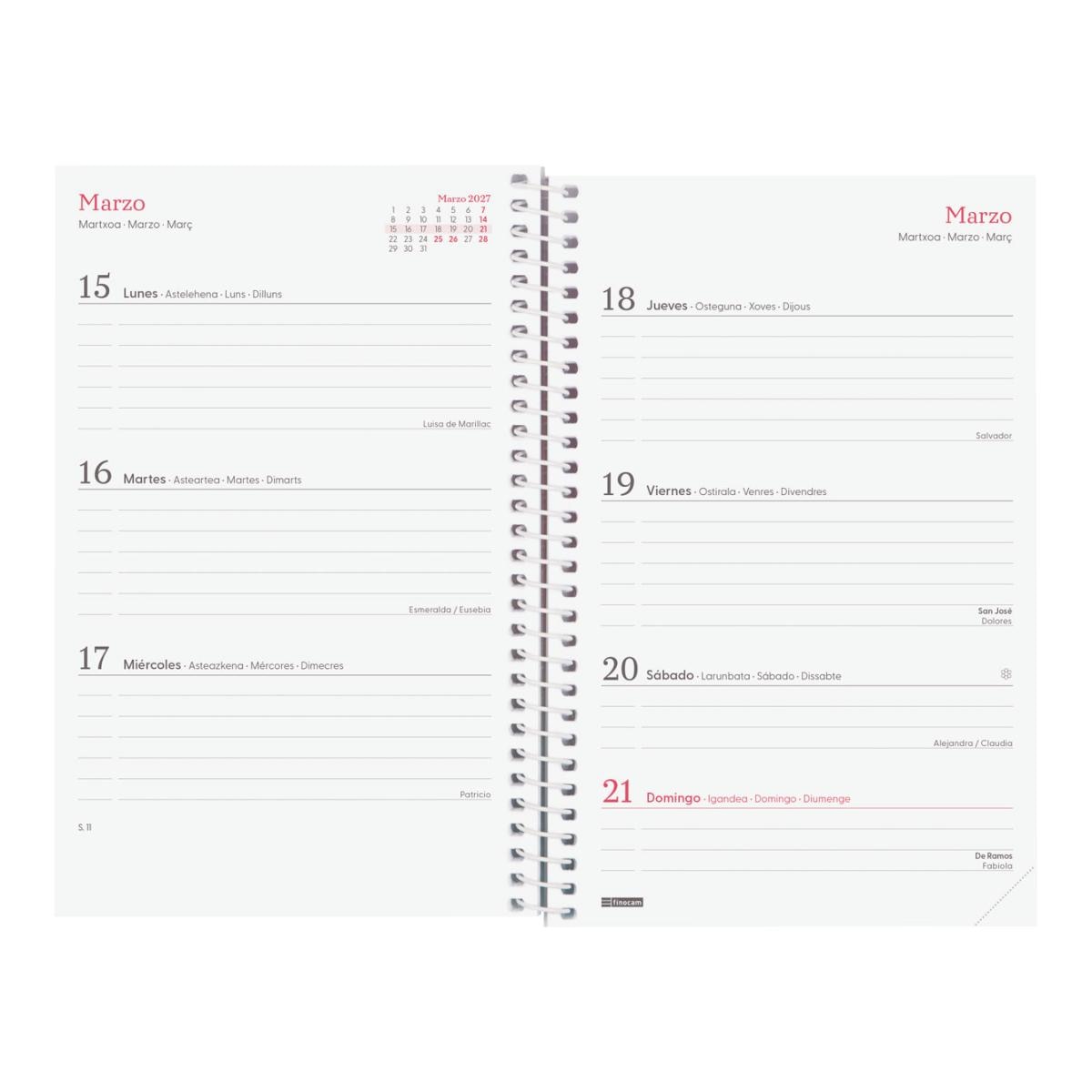 Agenda año 2027 Espiral Trendy Design Collection E5-117x181 mm Semana Vista Horizontal Flora Finocam multicolor castellano multilingüe Multicolor-4