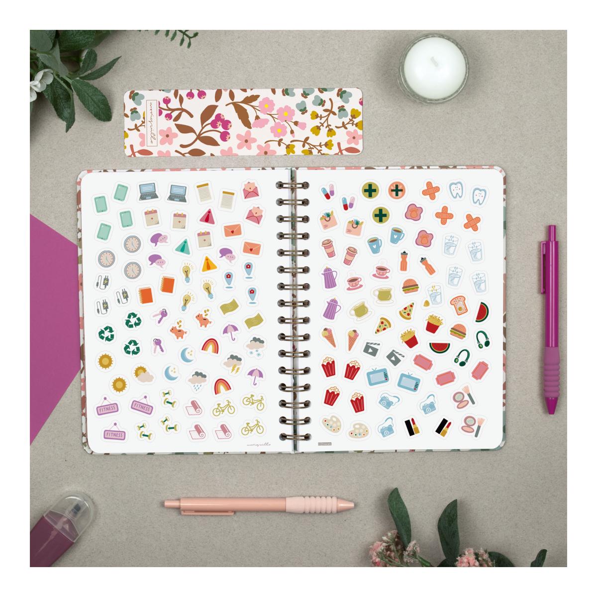 Agenda espiral doble año 2027 Moniquilla E10-155x212 mm Semana Vista Horizontal Finocam rosa castellano Rosa-5