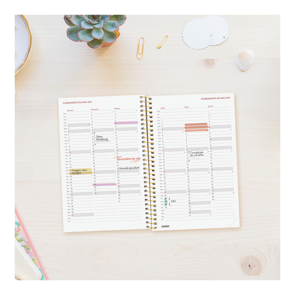 Agenda 2027 Espiral Beta E5-117x181 mm Semanal Horizontal Goldy Finocam Multicolor Português Multicolor-4