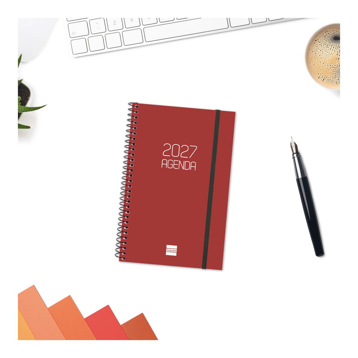 Agenda 2027 Espiral Beta E5-117x181 mm Semanal Horizontal Finocam Vermelho Português Vermelho-2