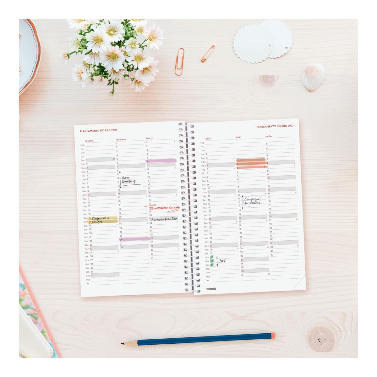 Agenda 2027 Espiral Beta E5-117x181 mm Semanal Horizontal Flora Finocam Multicolor Português Multicolor-4