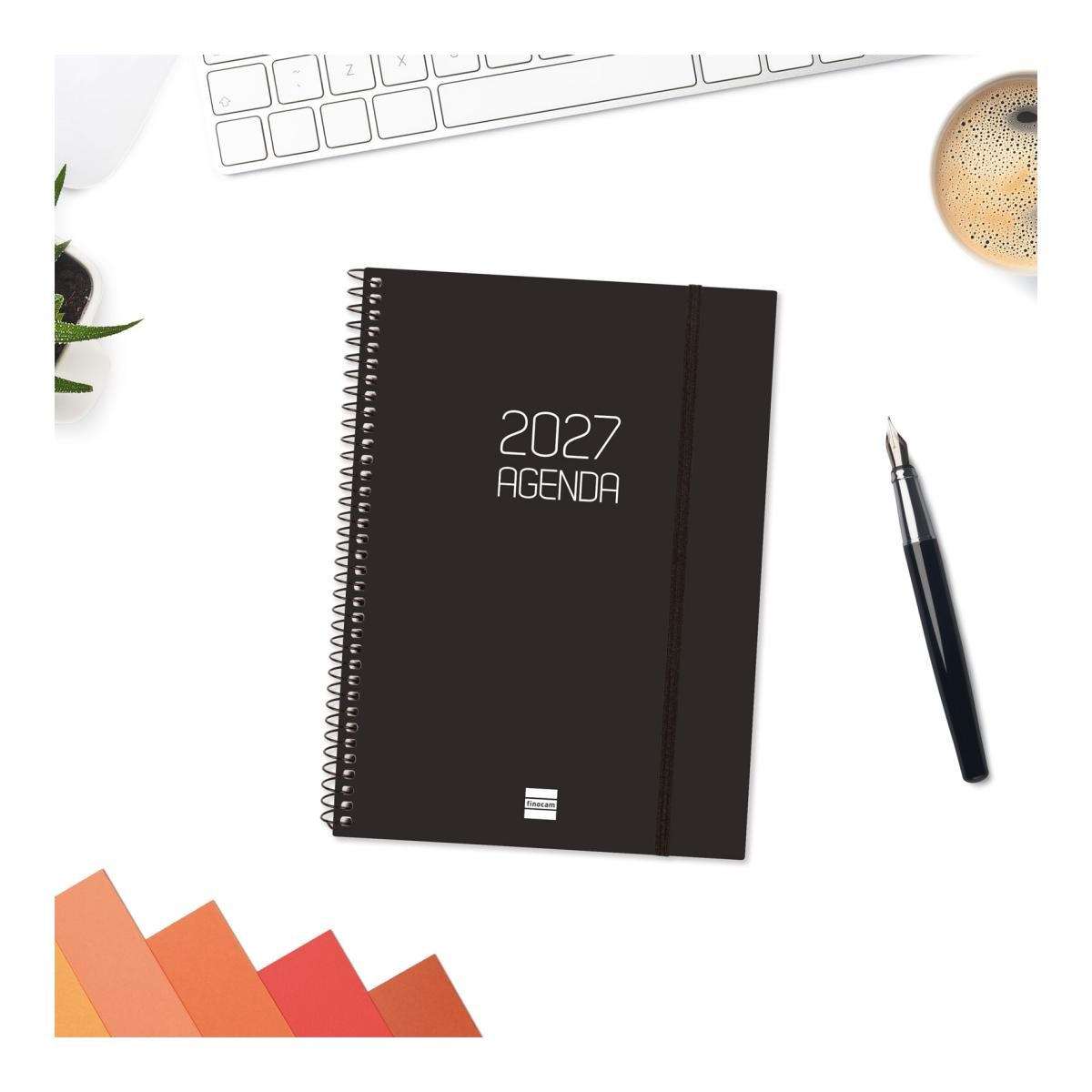 Agenda 2027 Espiral Beta E10-155x212 mm Semanal Horizontal Finocam Preto Português Preto-2