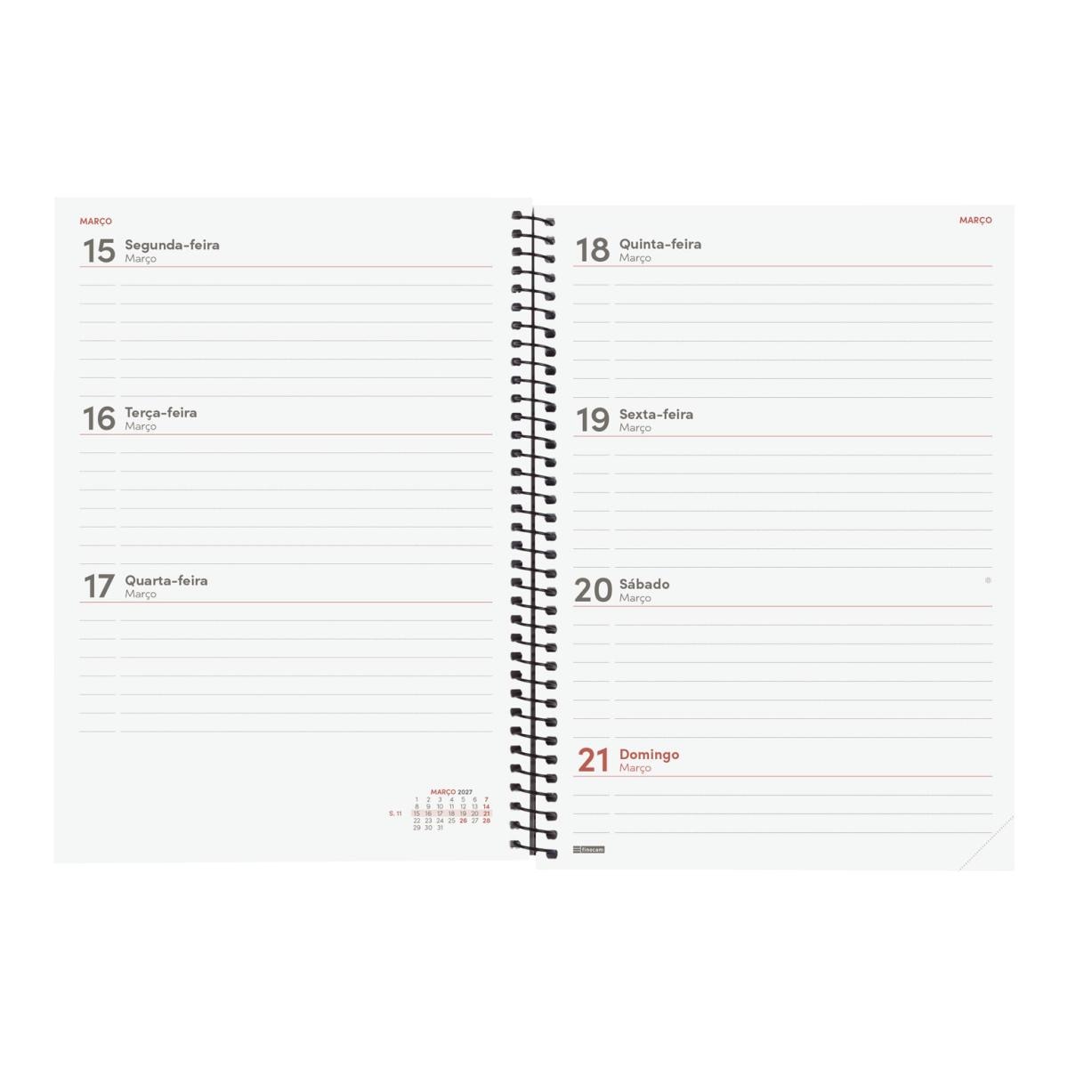 Agenda 2027 Espiral Beta E10-155x212 mm Semanal Horizontal Finocam Preto Português Preto-5