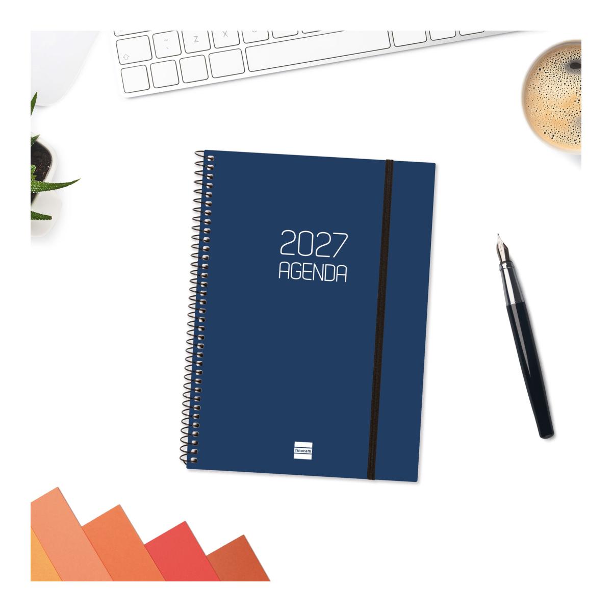 Agenda 2027 Espiral Beta E10-155x212 mm Semanal Horizontal Finocam Azul Português Azul-2