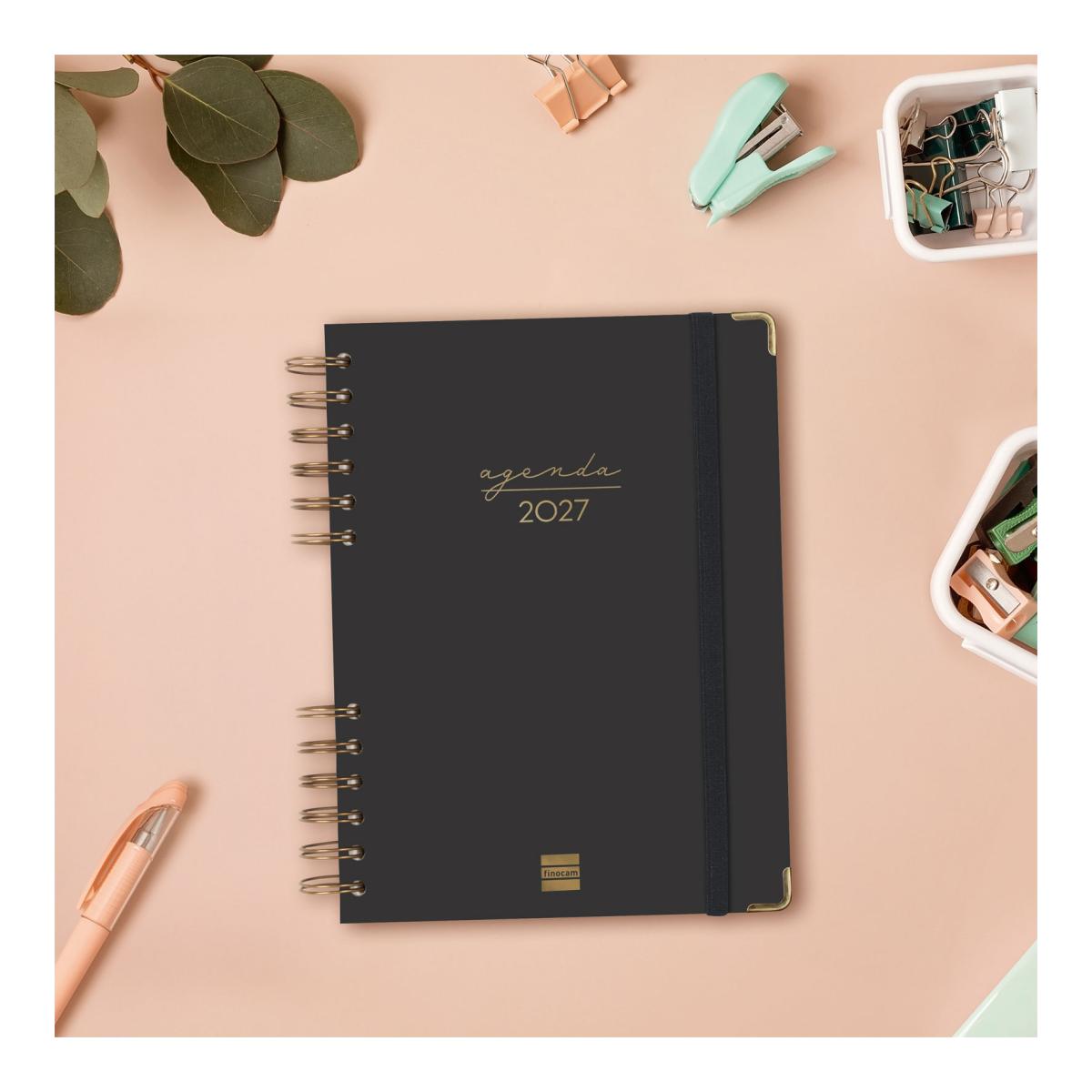 Agenda Espiral Dupla 2027 Trendy Alma E10-155x212 mm 1 Dia Por Página Finocam Preto Multilingue Preto-2