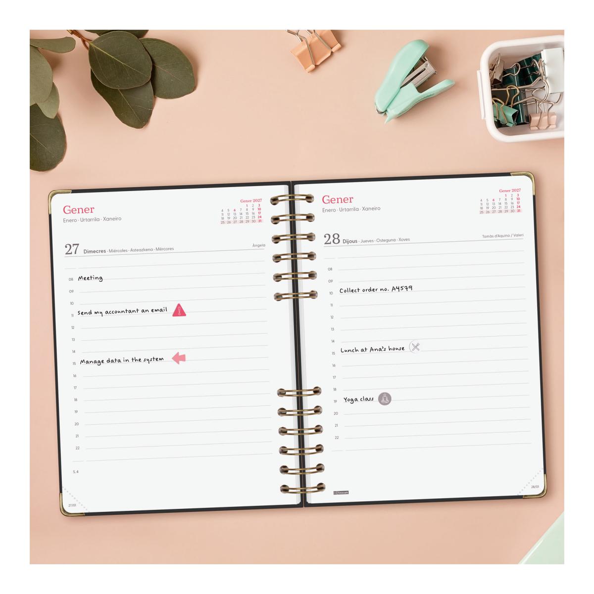 Agenda Espiral Dupla 2027 Trendy Alma E10-155x212 mm 1 Dia Por Página Finocam Preto Multilingue Preto-3