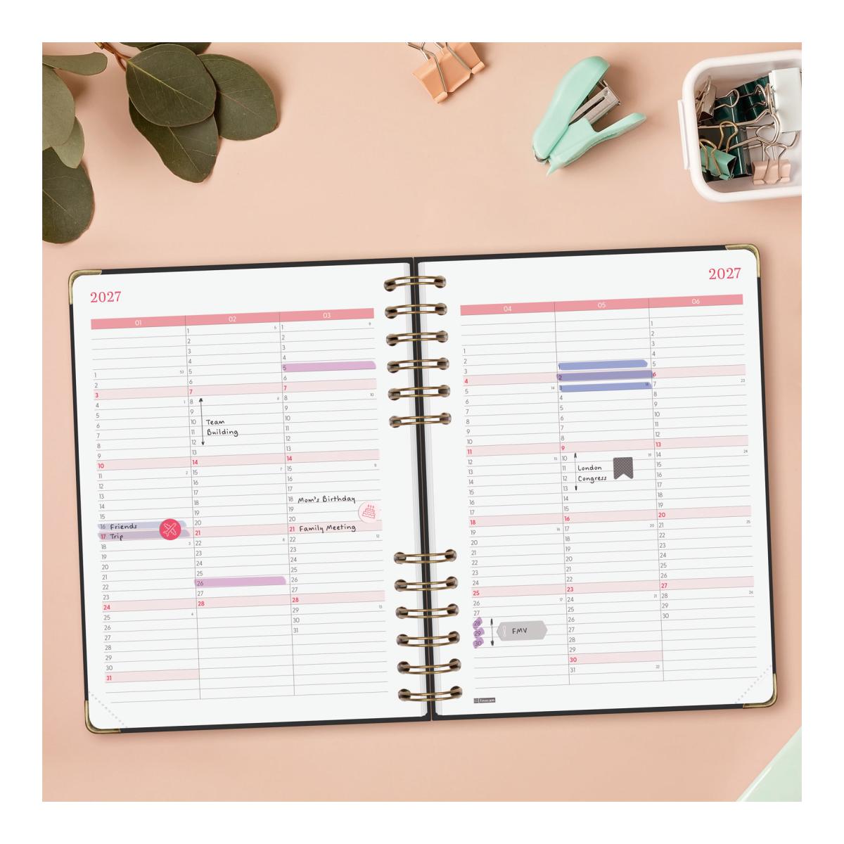 Agenda Espiral Dupla 2027 Trendy Alma E10-155x212 mm 1 Dia Por Página Finocam Preto Multilingue Preto-4