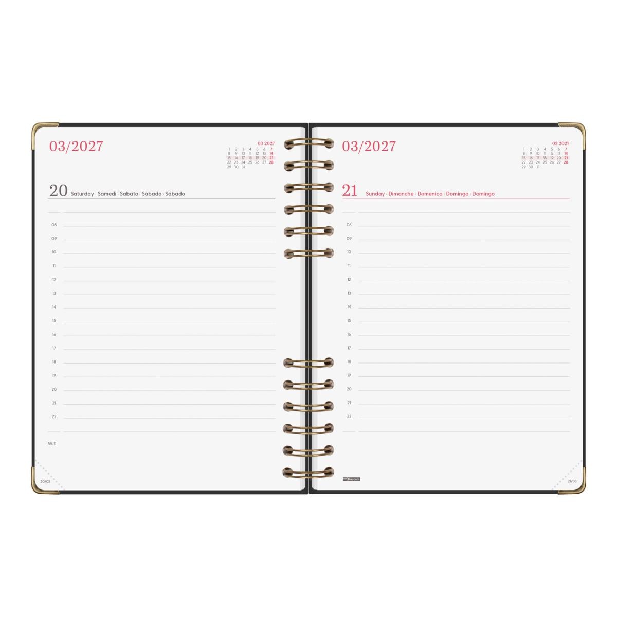 Agenda Espiral Dupla 2027 Trendy Alma E10-155x212 mm 1 Dia Por Página Finocam Preto Multilingue Preto-6