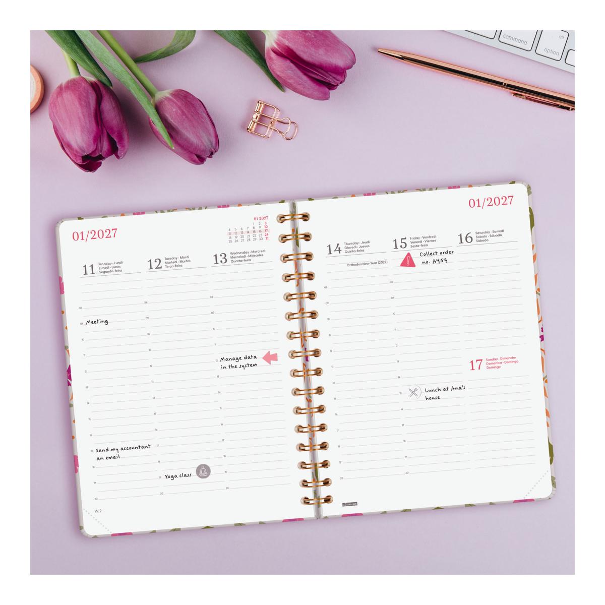 Agenda Espiral Dupla 2027 Trendy You E10-155x212 mm Semanal Vertical Folhas Finocam Multicolor Multilingue Multicolor-3