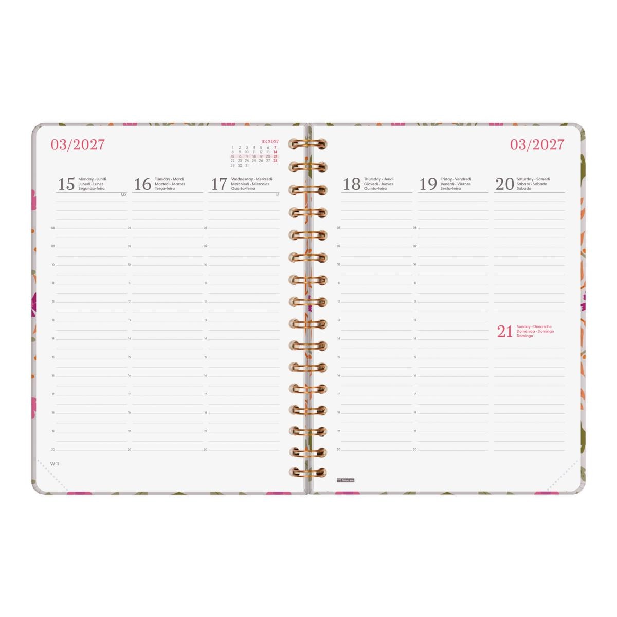 Agenda Espiral Dupla 2027 Trendy You E10-155x212 mm Semanal Vertical Folhas Finocam Multicolor Multilingue Multicolor-5
