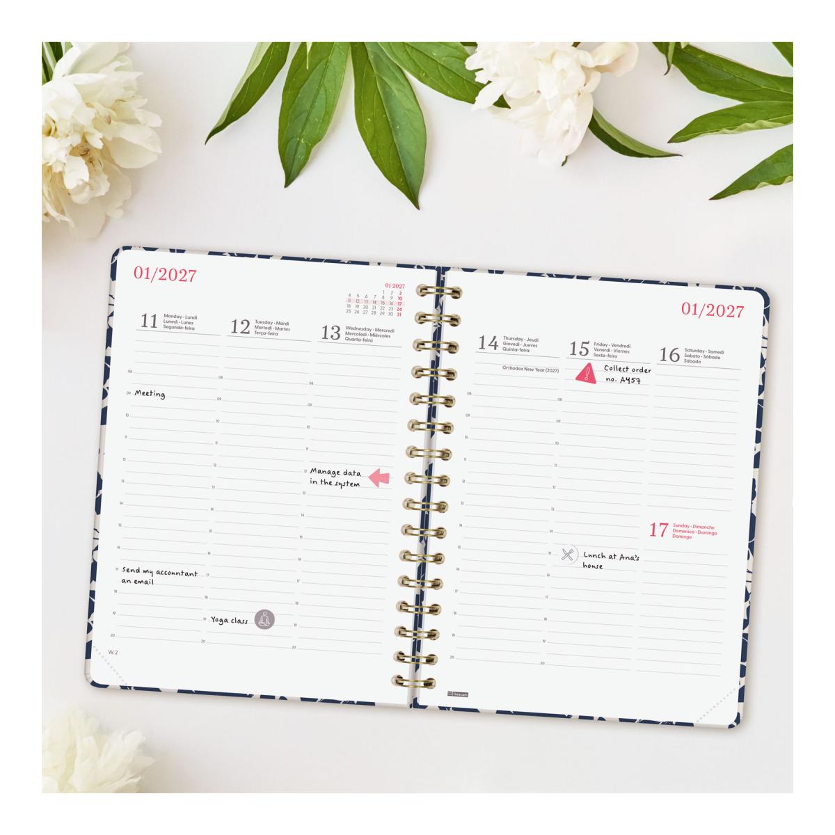 Agenda Espiral Dupla 2027 Trendy You E10-155x212 mm Semanal Vertical Cotton Finocam Multicolor Multilingue Multicolor-3