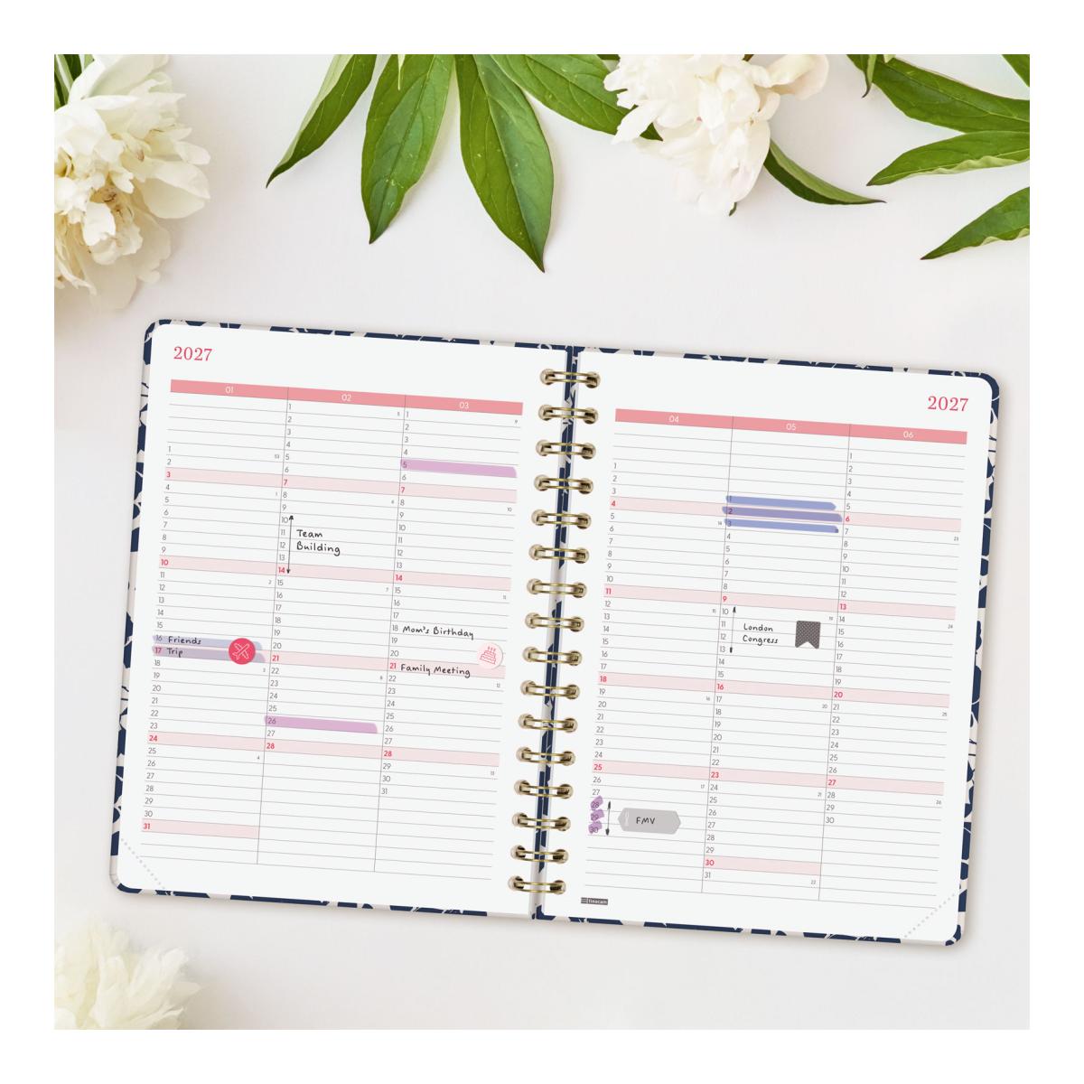 Agenda Espiral Dupla 2027 Trendy You E10-155x212 mm Semanal Vertical Cotton Finocam Multicolor Multilingue Multicolor-4